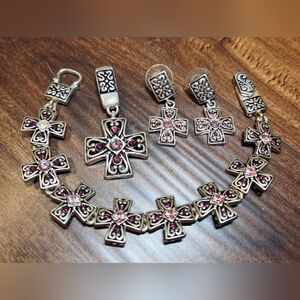 Elegant Silver and Pink Celtic Cross Jewelry Set